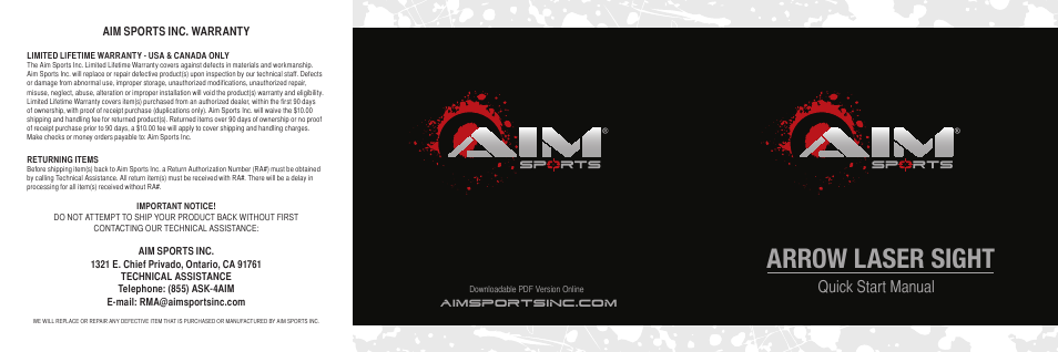 AIM Sports Arrow Laser Sighting Tool User Manual | 2 pages