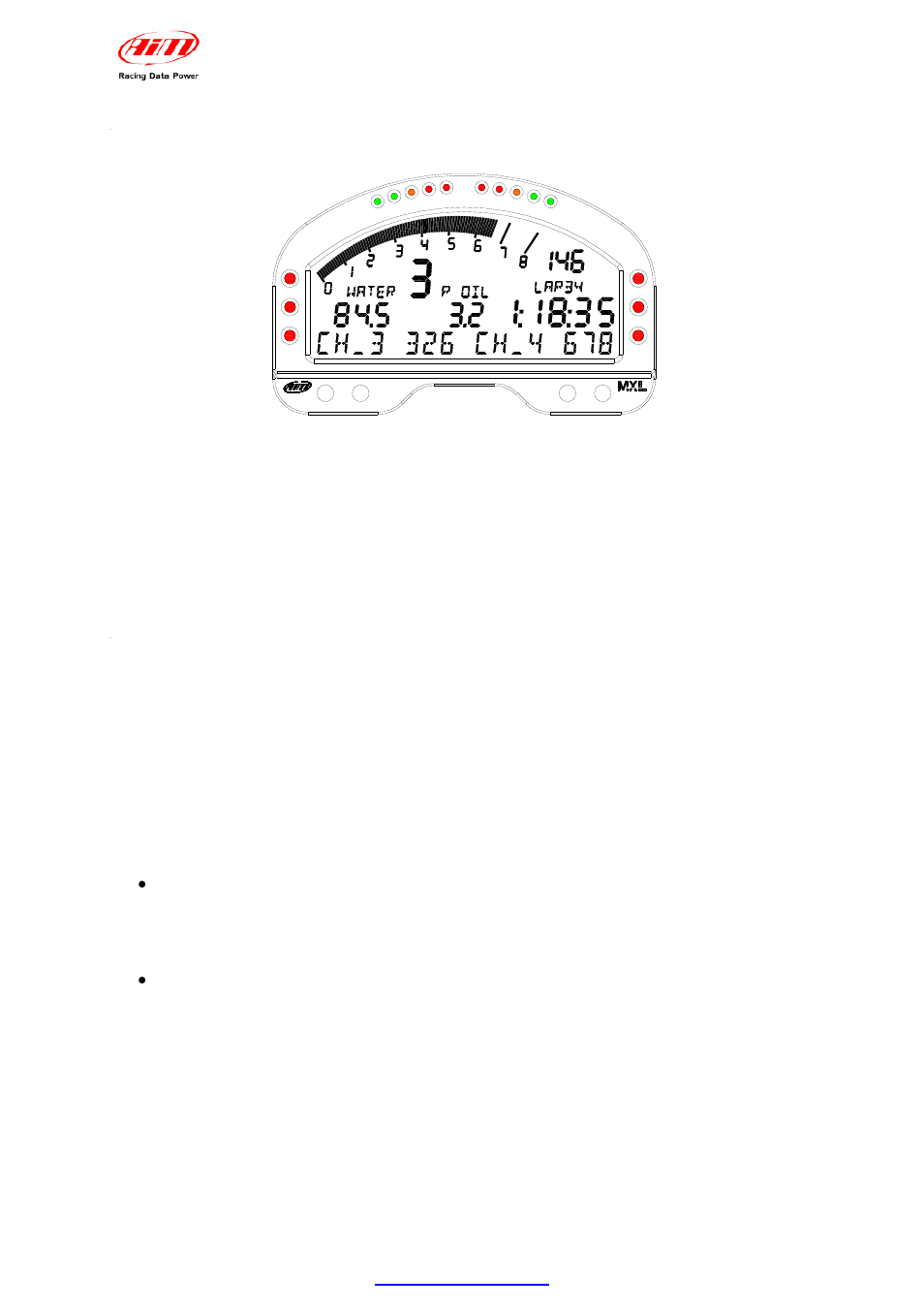 2 – alarm led and shift light, 3 – other useful information | AiM MXL User Manual | Page 22 / 45