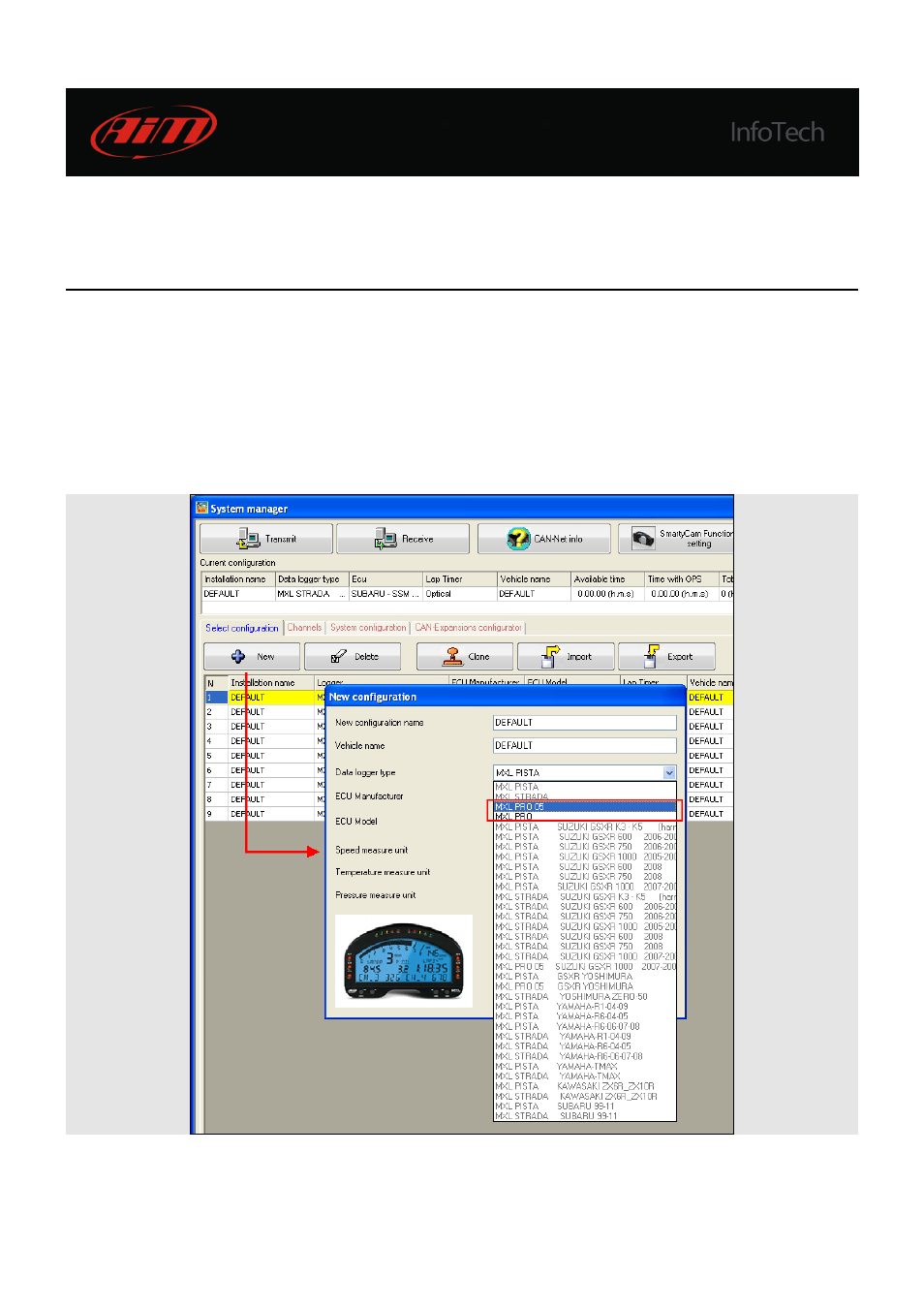 2 mxl pro/pro05 configuration | AiM Plug & Play Kit MXL Subaru User Manual | Page 20 / 28
