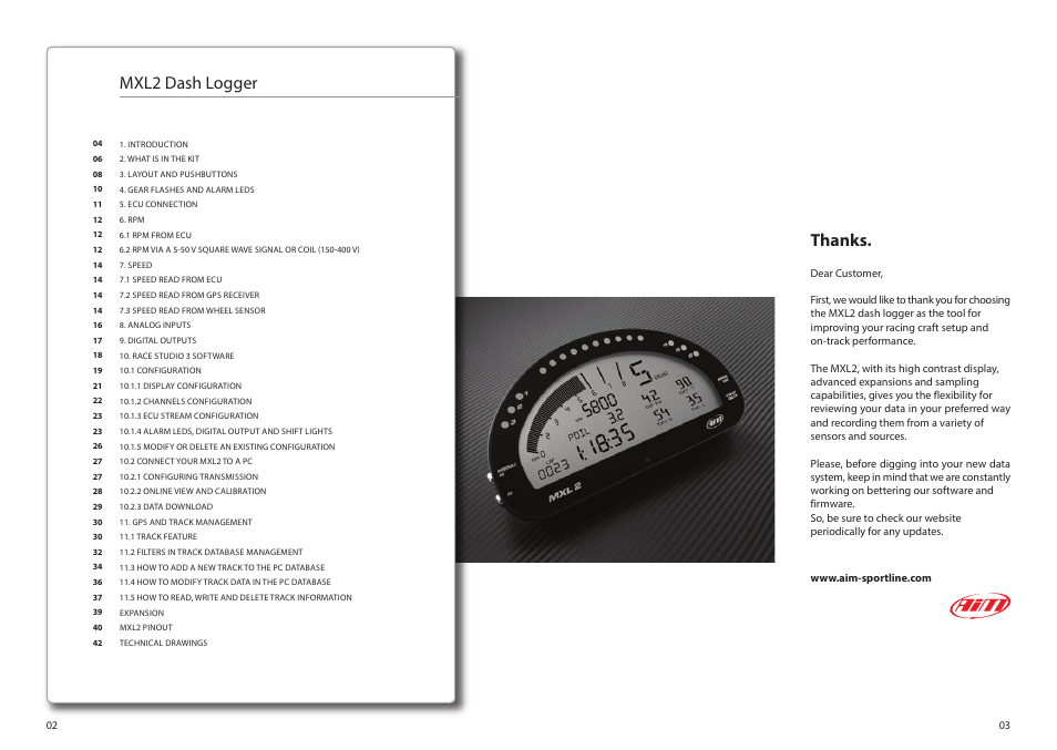 Mxl2 dash logger | AiM MXL2 User Manual | Page 2 / 22