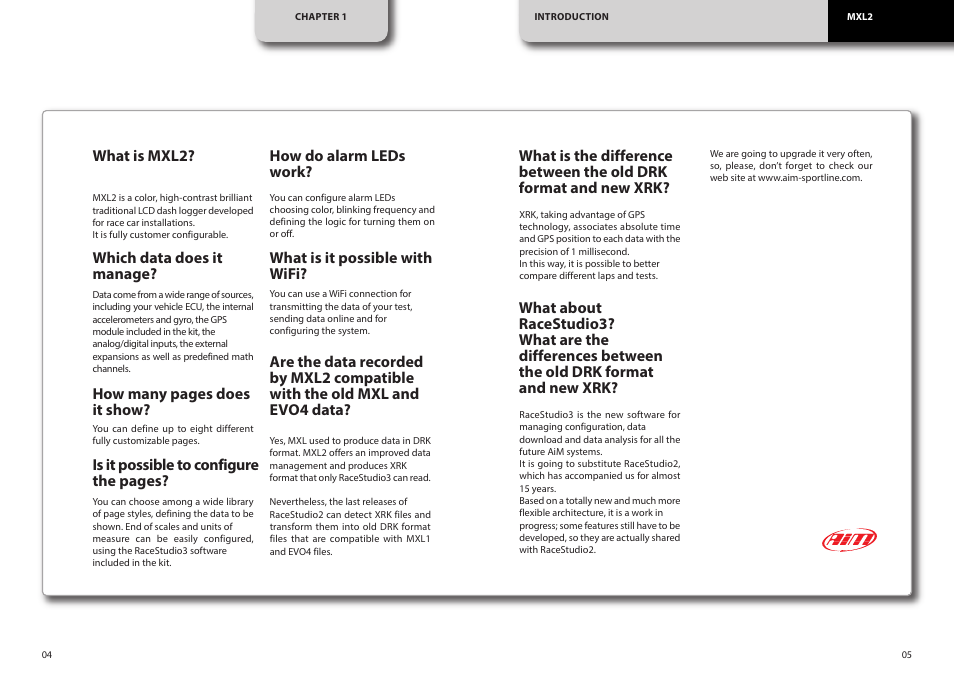 AiM MXL2 User Manual | Page 3 / 22