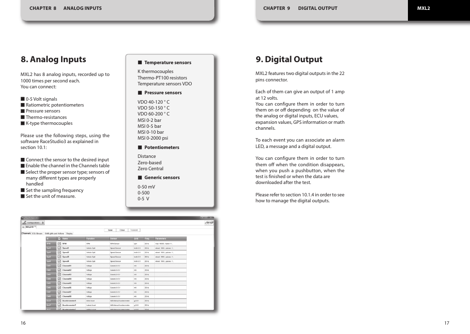 Analog inputs, Digital output | AiM MXL2 User Manual | Page 9 / 22