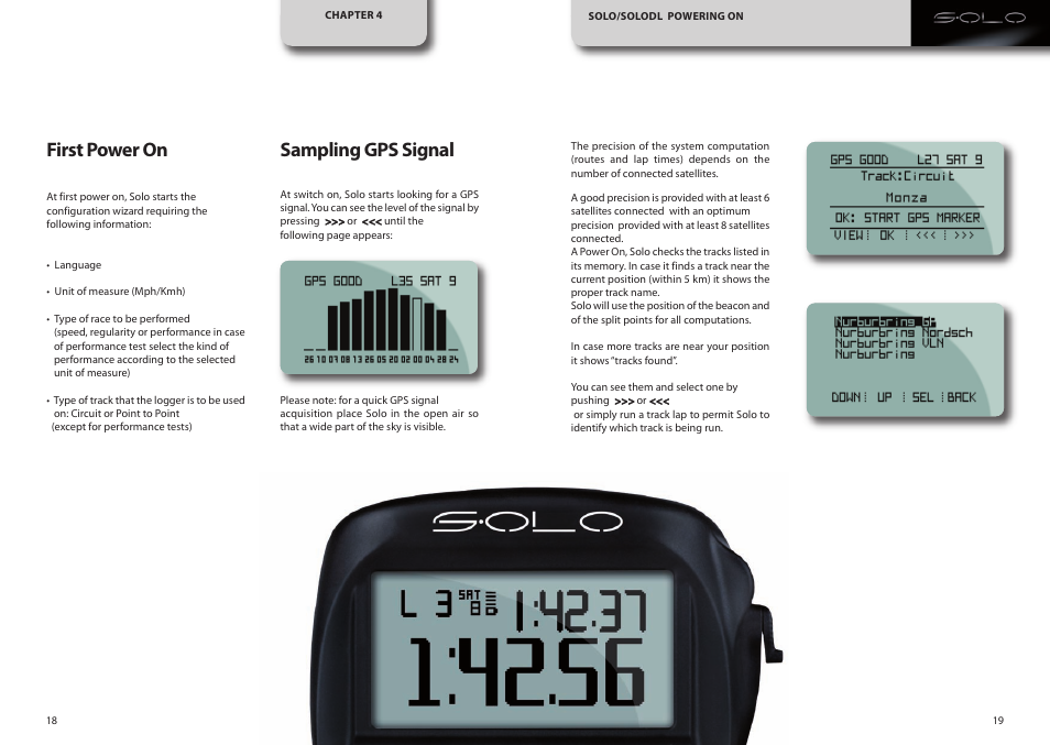 Sampling gps signal, First power on | AiM SoloDL User Manual | Page 10 / 21