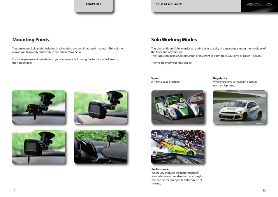 Mounting points, Solo working modes | AiM SoloDL User Manual | Page 8 / 21