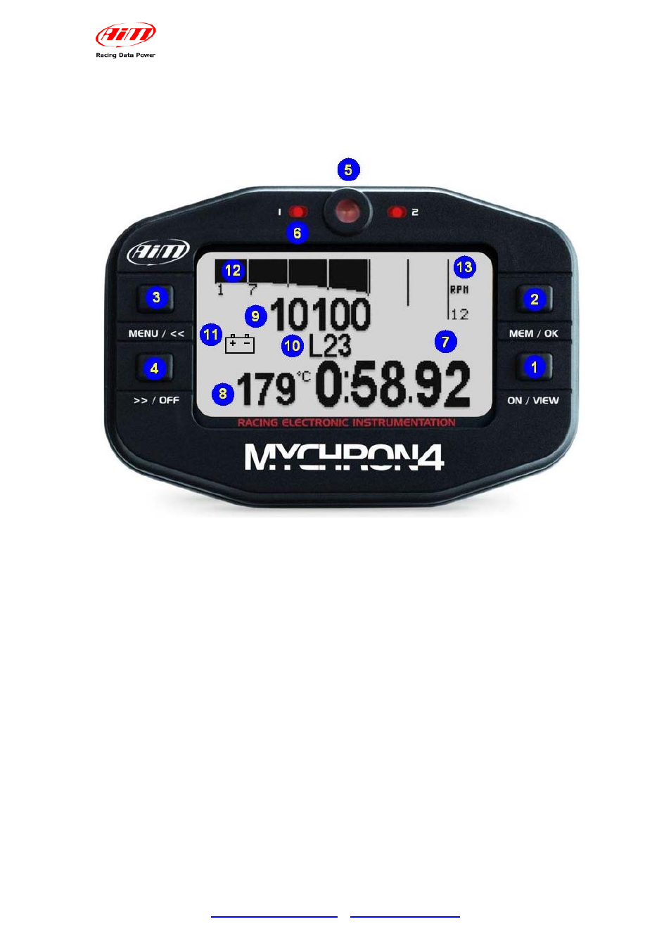 1 – mychron4 display | AiM MyChron4 User manual User Manual | Page 4 / 24
