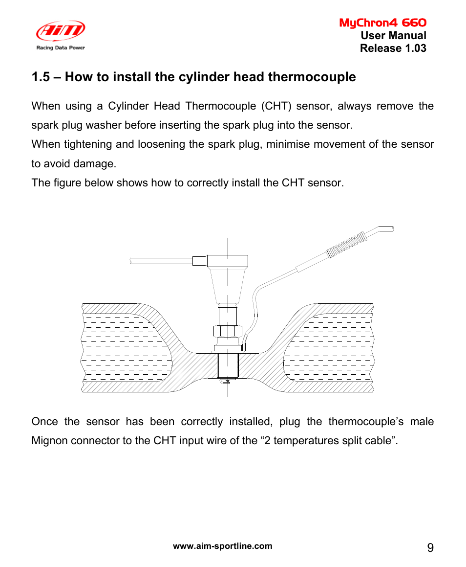 5 – how to install the cylinder head thermocouple | AiM MyChron4 660 User Manual | Page 10 / 87