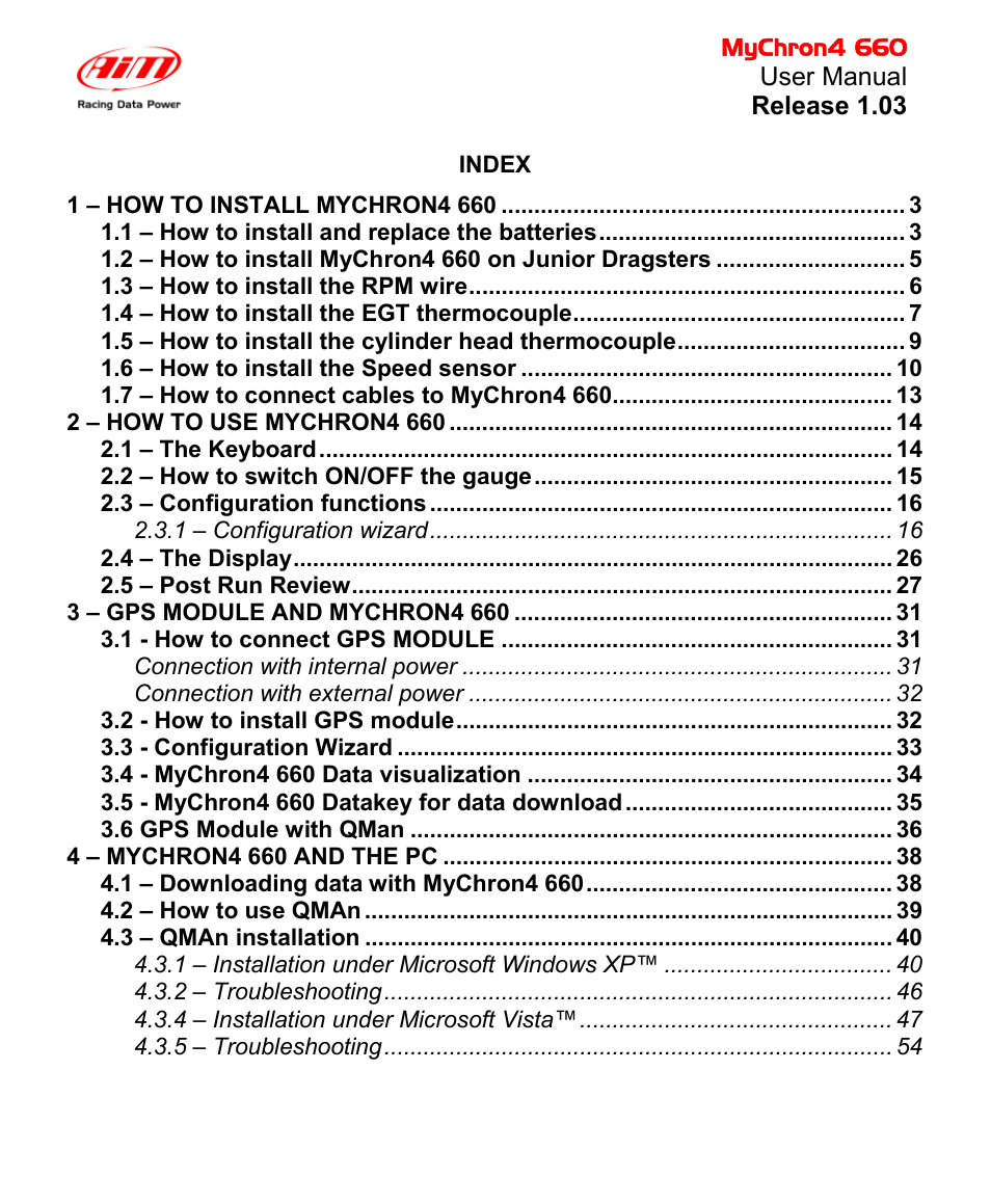 AiM MyChron4 660 User Manual | Page 2 / 87