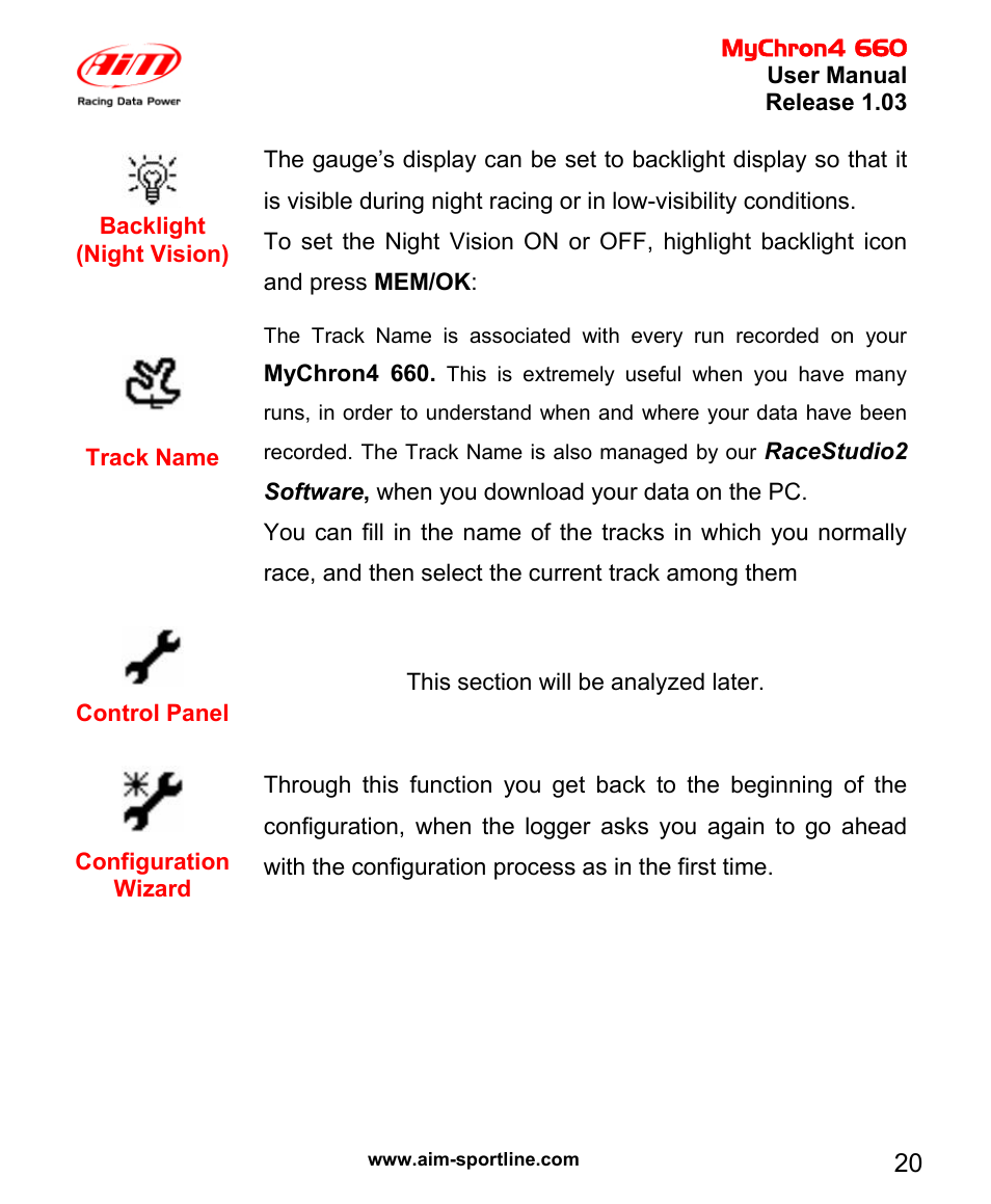 AiM MyChron4 660 User Manual | Page 21 / 87