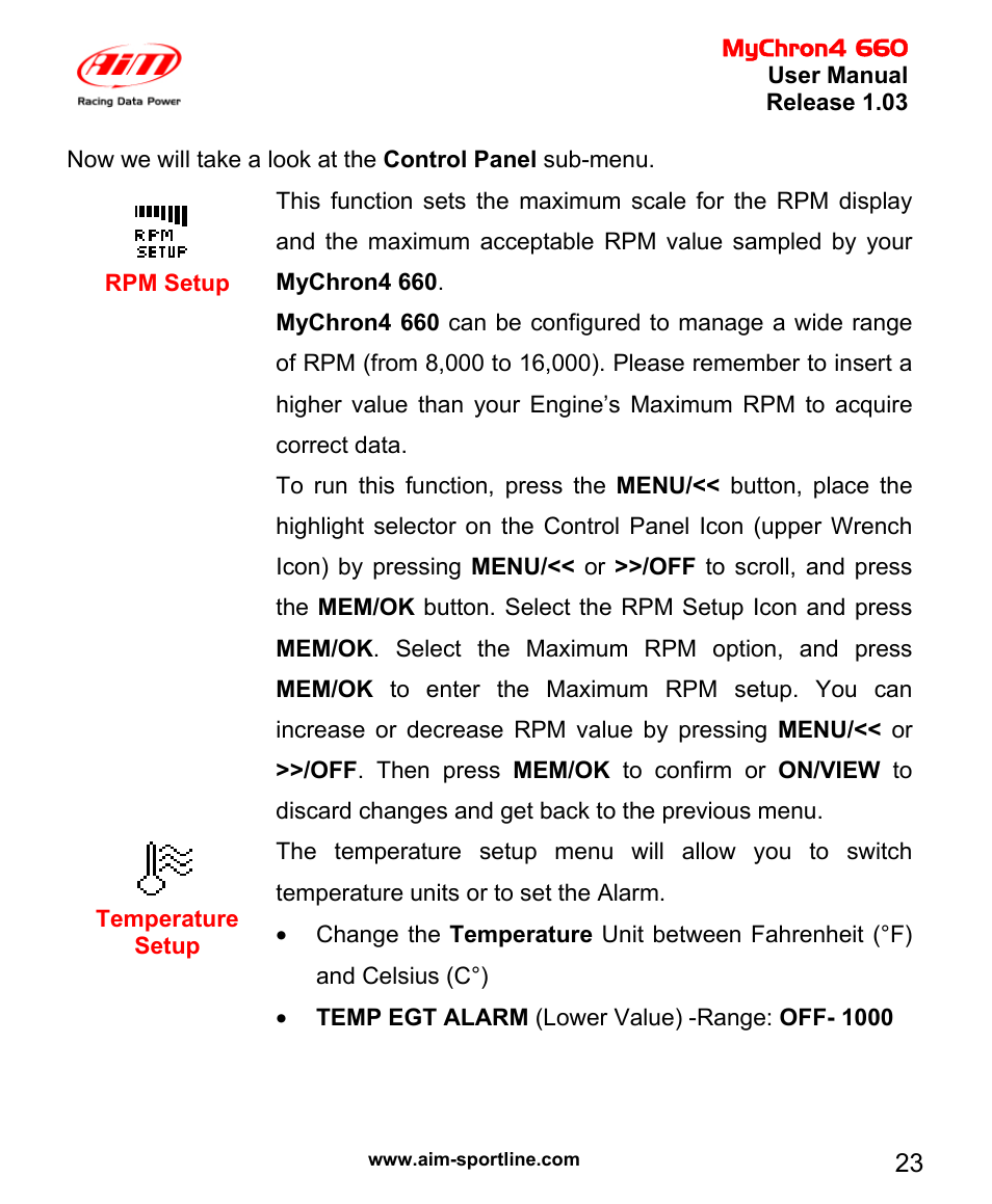 AiM MyChron4 660 User Manual | Page 24 / 87