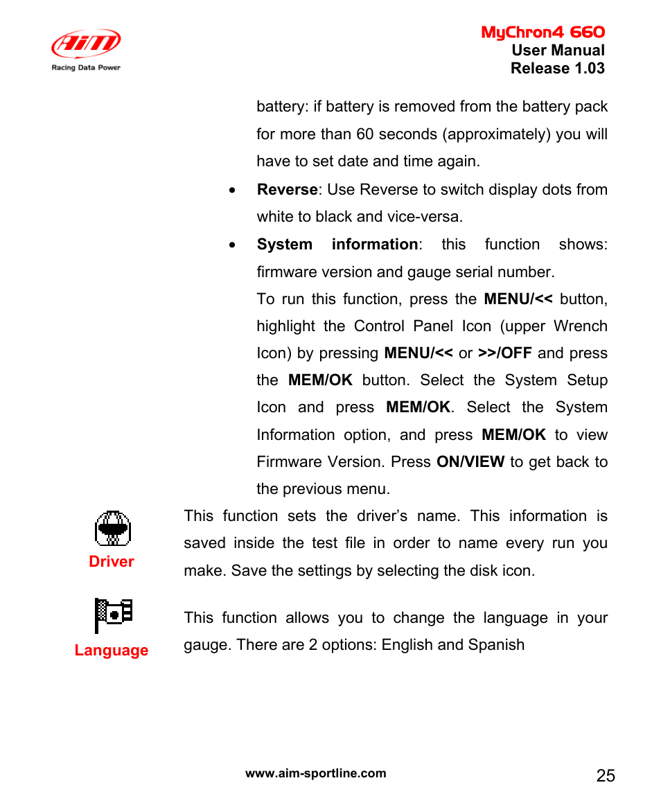 AiM MyChron4 660 User Manual | Page 26 / 87