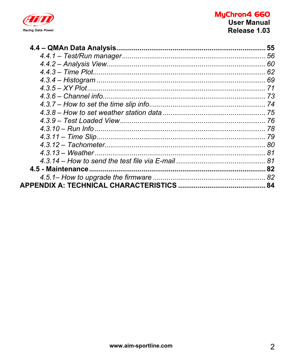 AiM MyChron4 660 User Manual | Page 3 / 87