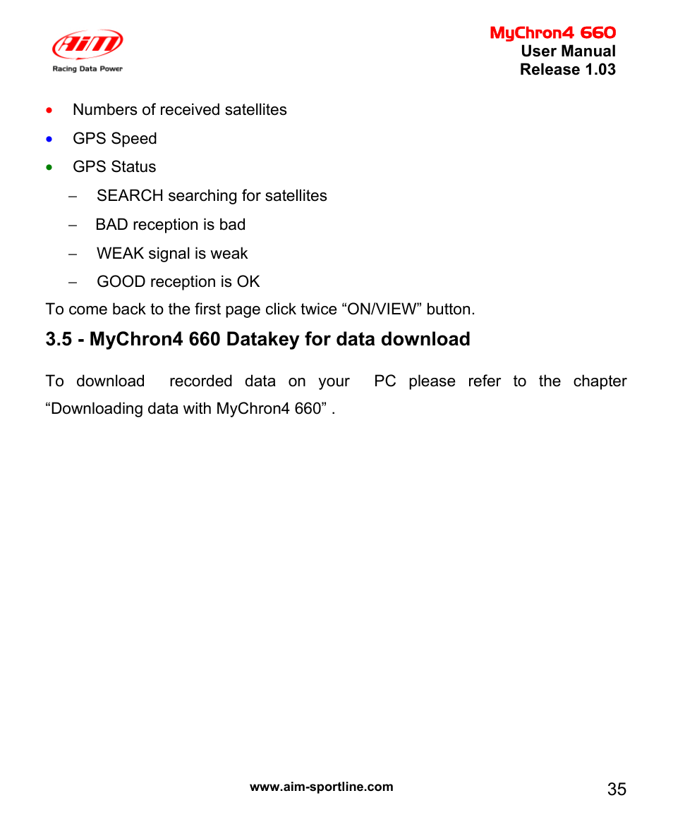 AiM MyChron4 660 User Manual | Page 36 / 87