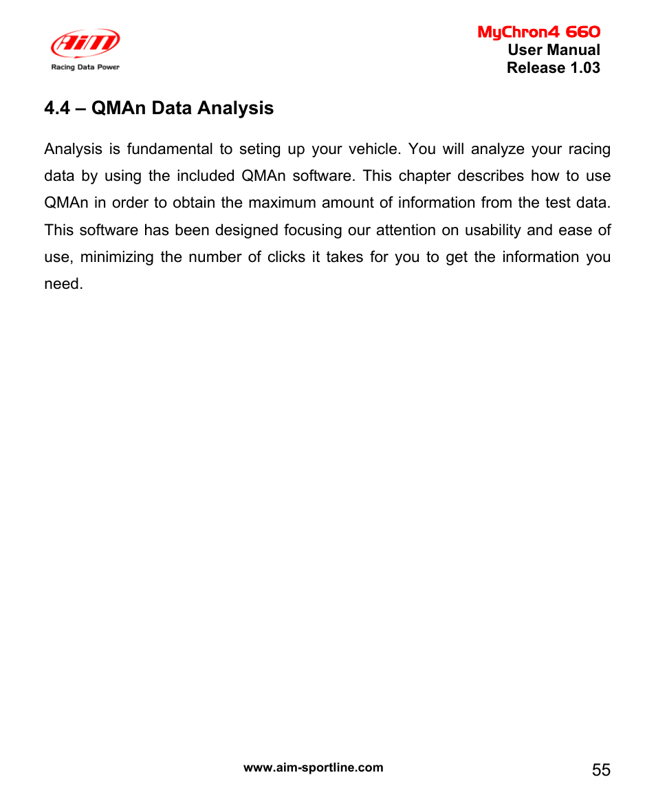 4 – qman data analysis | AiM MyChron4 660 User Manual | Page 56 / 87