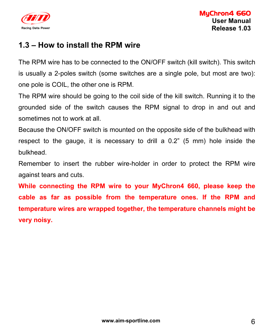 3 – how to install the rpm wire | AiM MyChron4 660 User Manual | Page 7 / 87