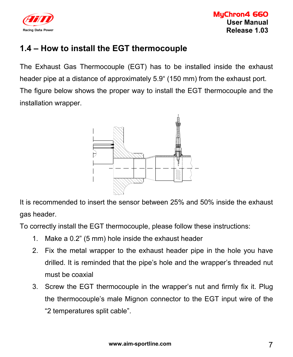 4 – how to install the egt thermocouple | AiM MyChron4 660 User Manual | Page 8 / 87