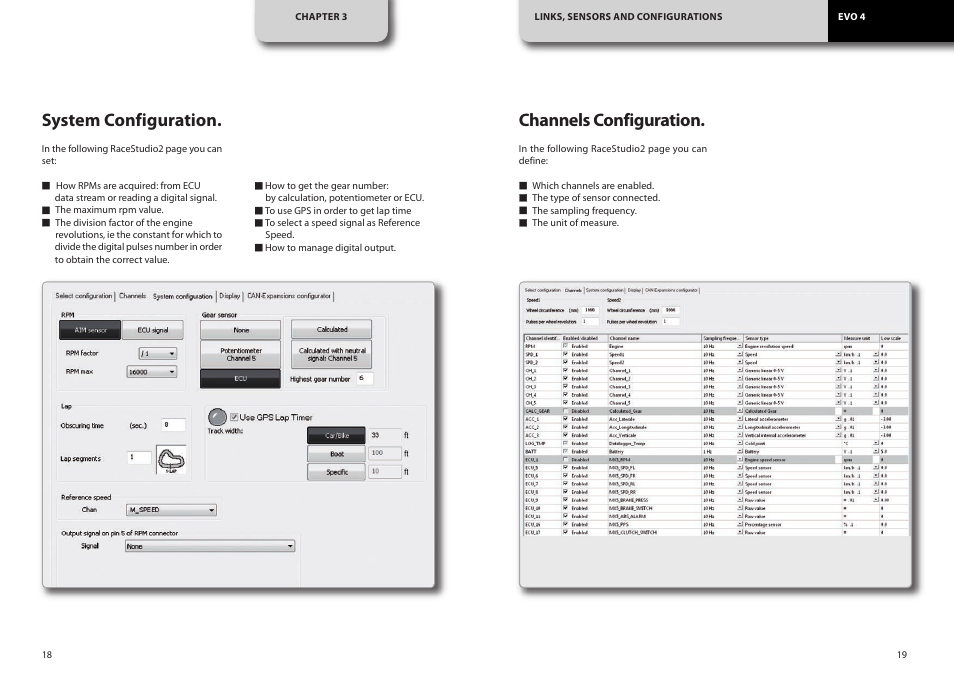 System configuration, Channels configuration | AiM EVO4 User Manual | Page 10 / 28