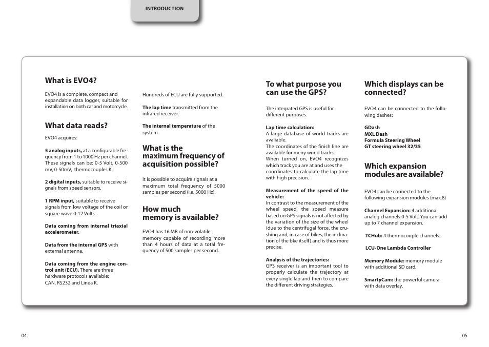 What is evo4? what data reads | AiM EVO4 User Manual | Page 3 / 28