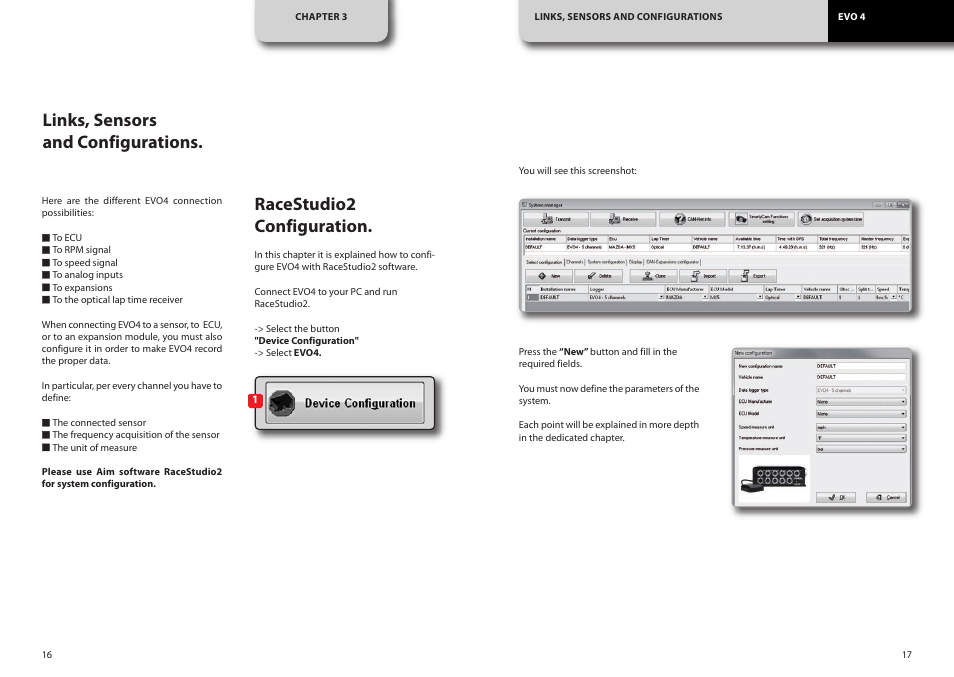 Racestudio2 configuration, Links, sensors and configurations | AiM EVO4 User Manual | Page 9 / 28