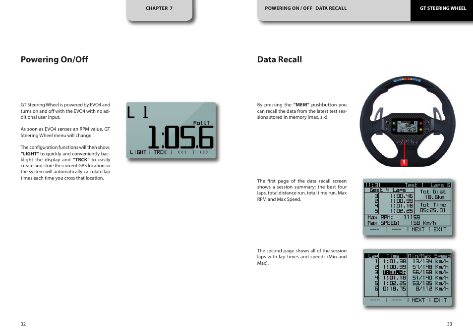 Powering on/off data recall | AiM GT Steering Wheel User Manual | Page 17 / 24