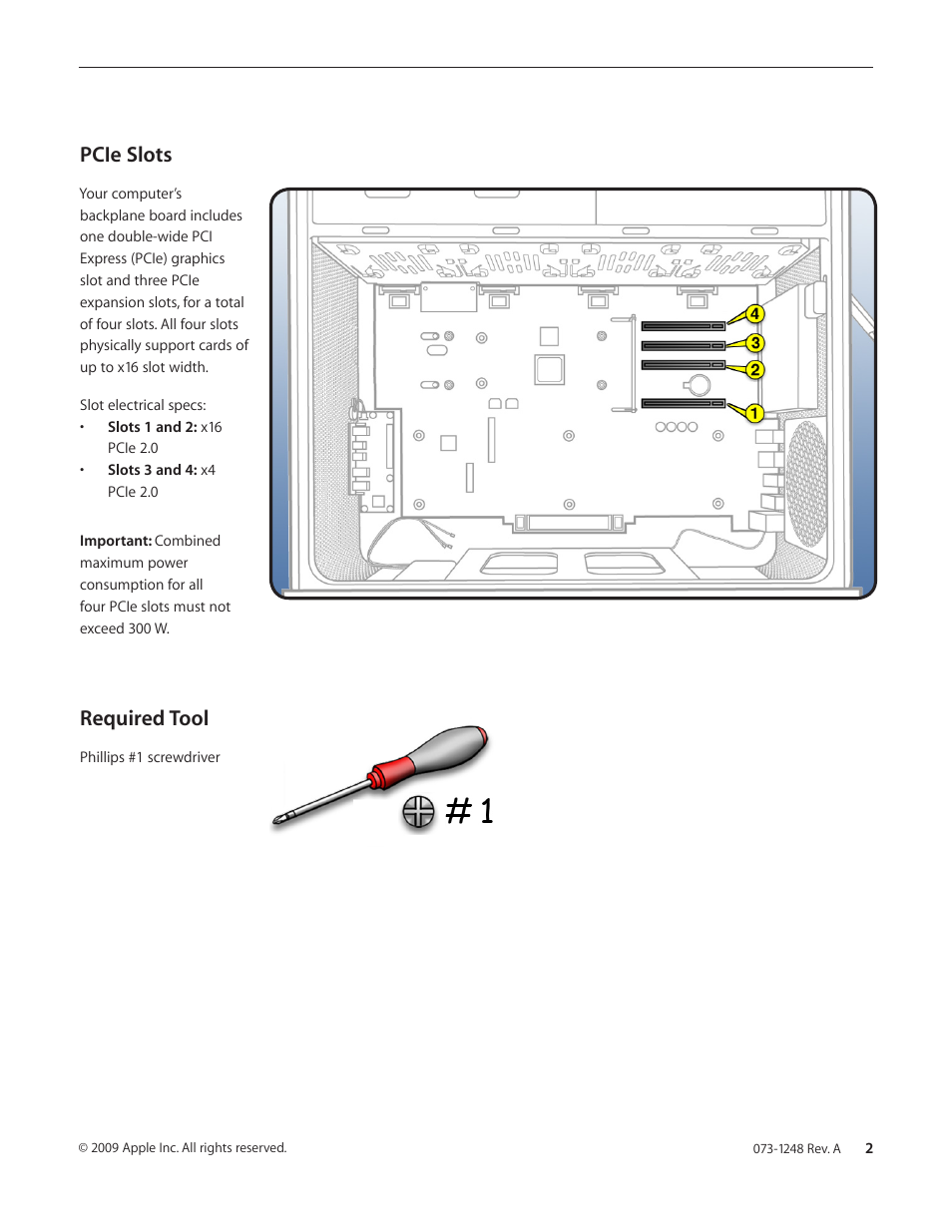 Pcie slots, Required tool | Apple Mac Pro (PCIe/Graphics Card Replacement) User Manual | Page 2 / 6