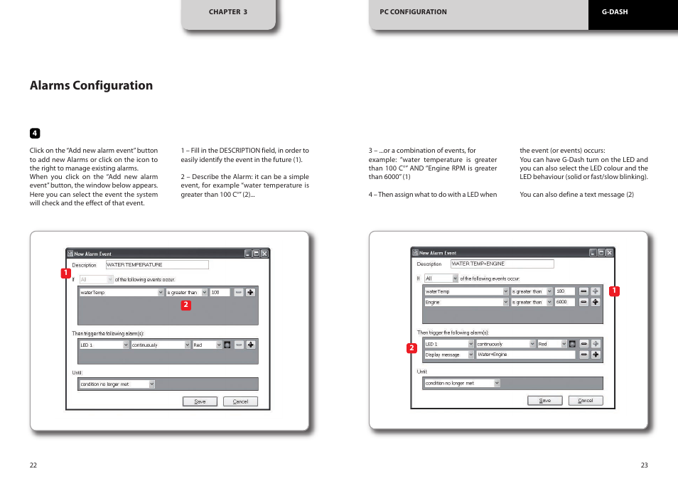 Alarms configuration | AiM G-Dash User Manual | Page 12 / 20