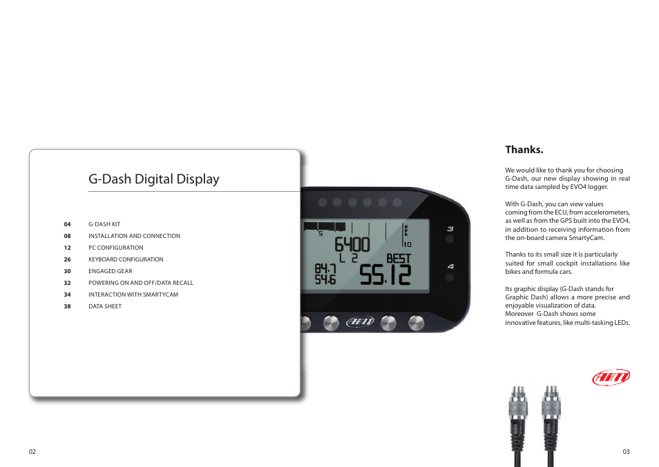 G-dash digital display | AiM G-Dash User Manual | Page 2 / 20
