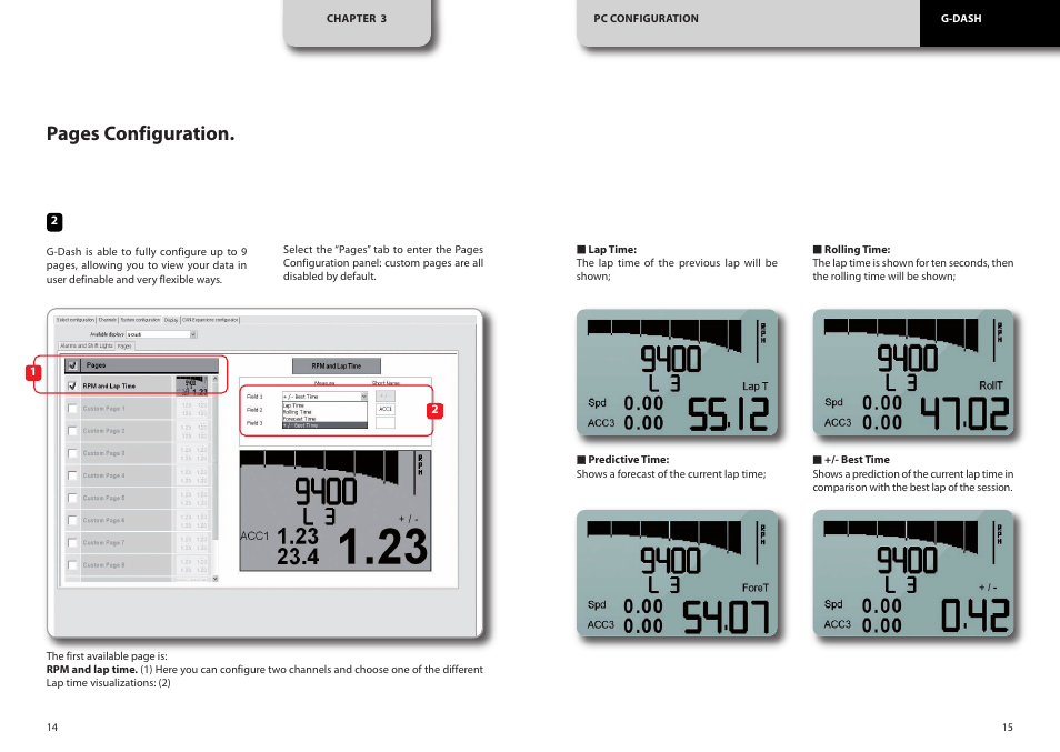 Pages configuration | AiM G-Dash User Manual | Page 8 / 20