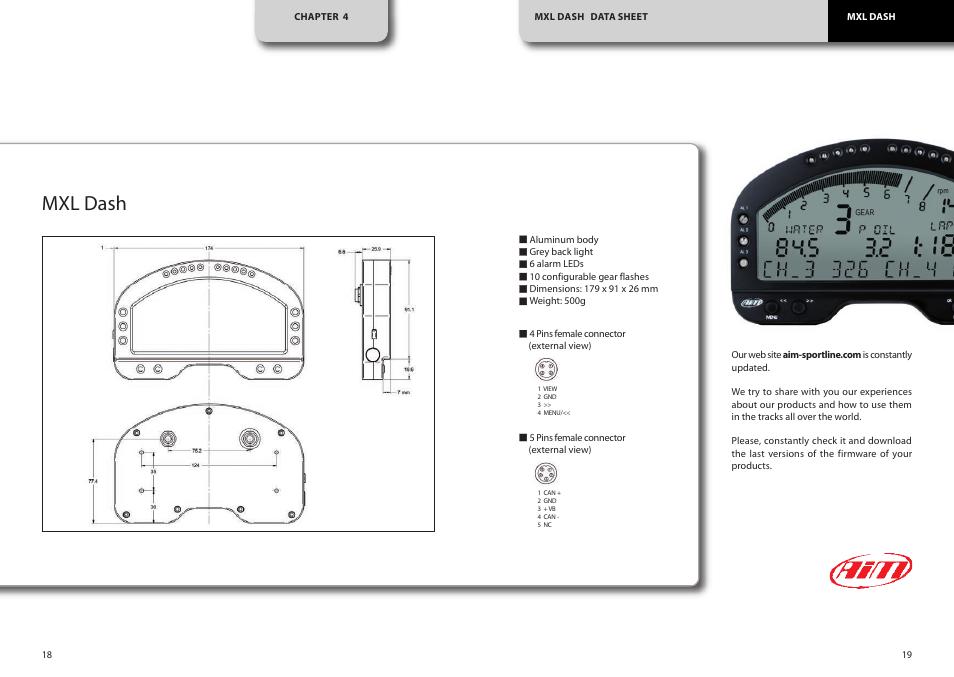 Mxl dash | AiM MXL Dash User Manual | Page 10 / 10