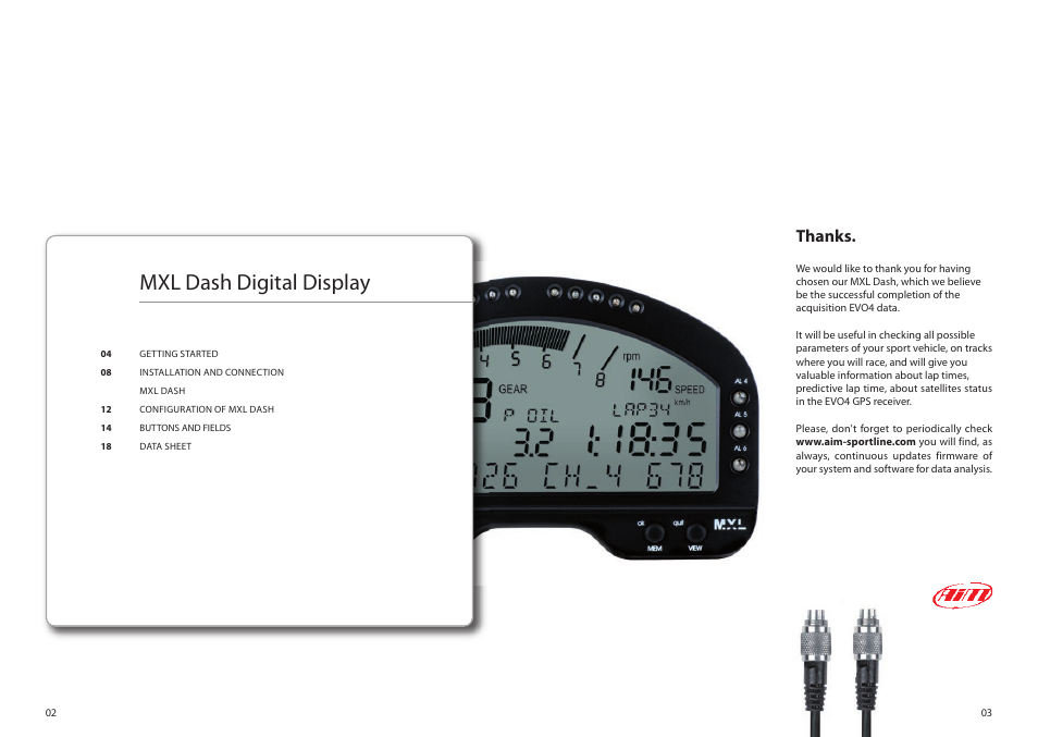 Mxl dash digital display | AiM MXL Dash User Manual | Page 2 / 10