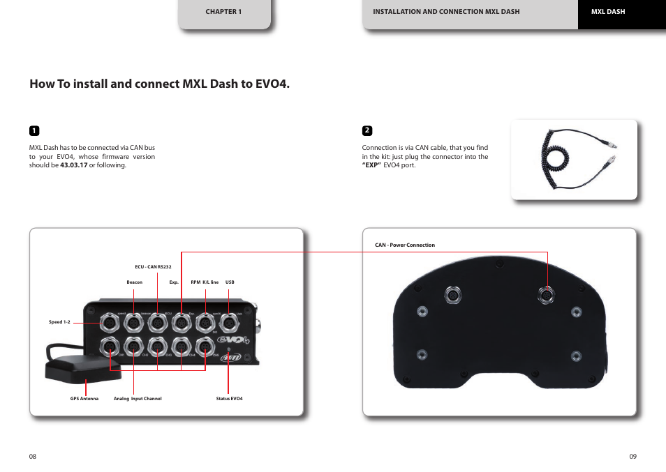 How to install and connect mxl dash to evo4 | AiM MXL Dash User Manual | Page 5 / 10