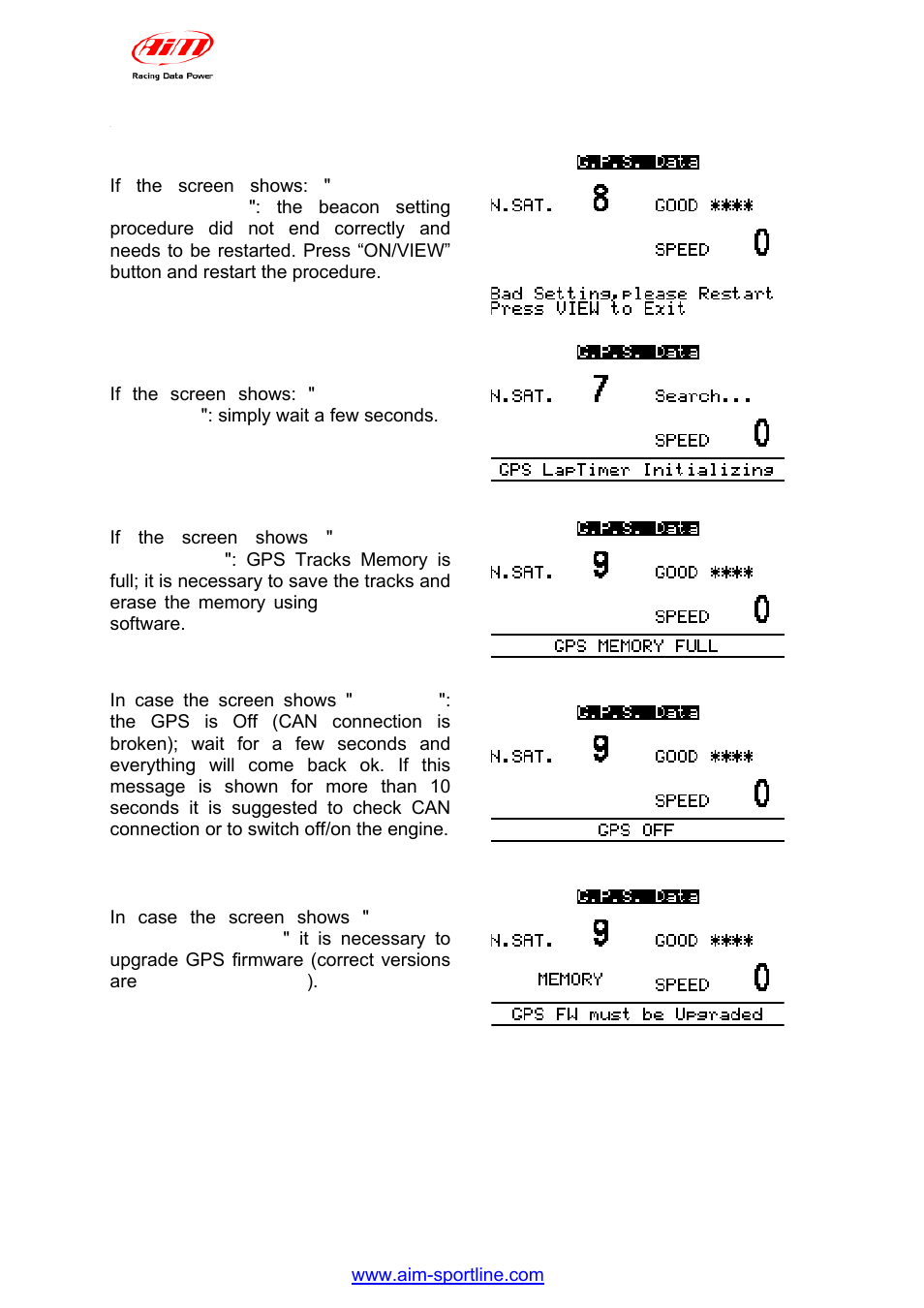 4 – troubleshooting | AiM GPS05 Module User Manual | Page 20 / 32