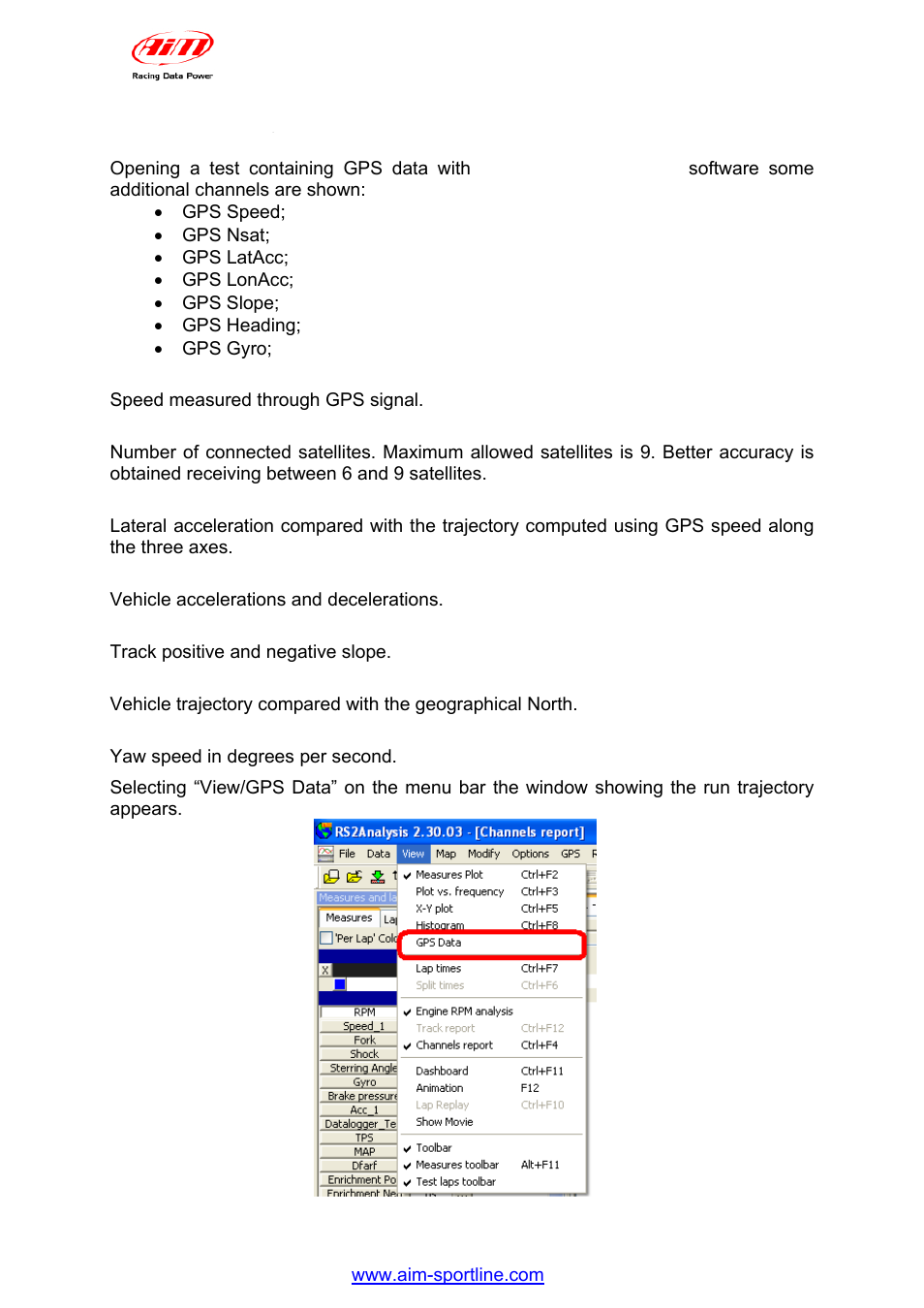 6 – gps05 module data analysis | AiM GPS05 Module User Manual | Page 23 / 32
