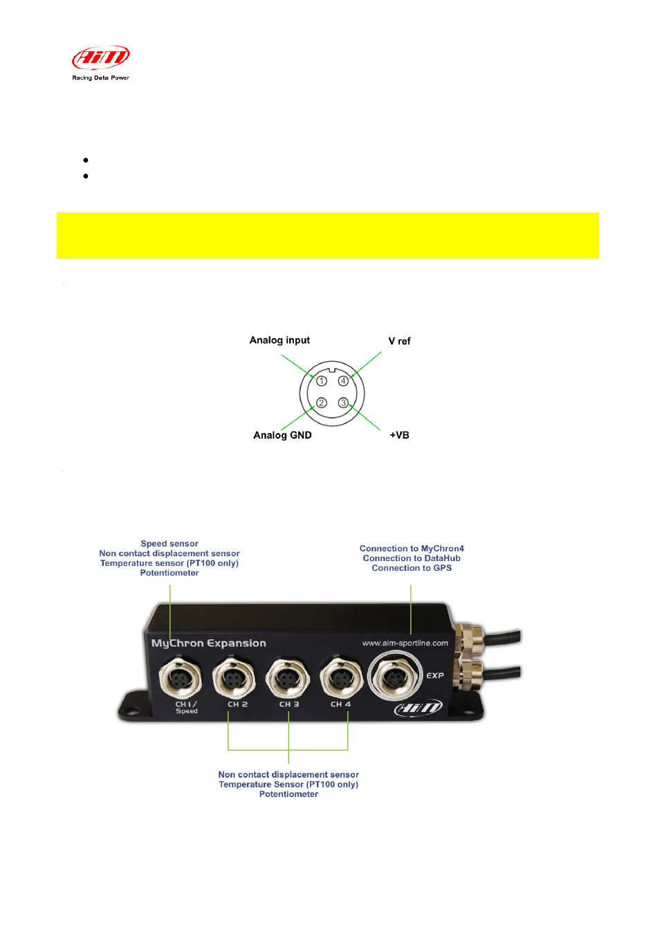 1 – analog channels connectors pinout | AiM MyChron Expansion User Manual | Page 11 / 16