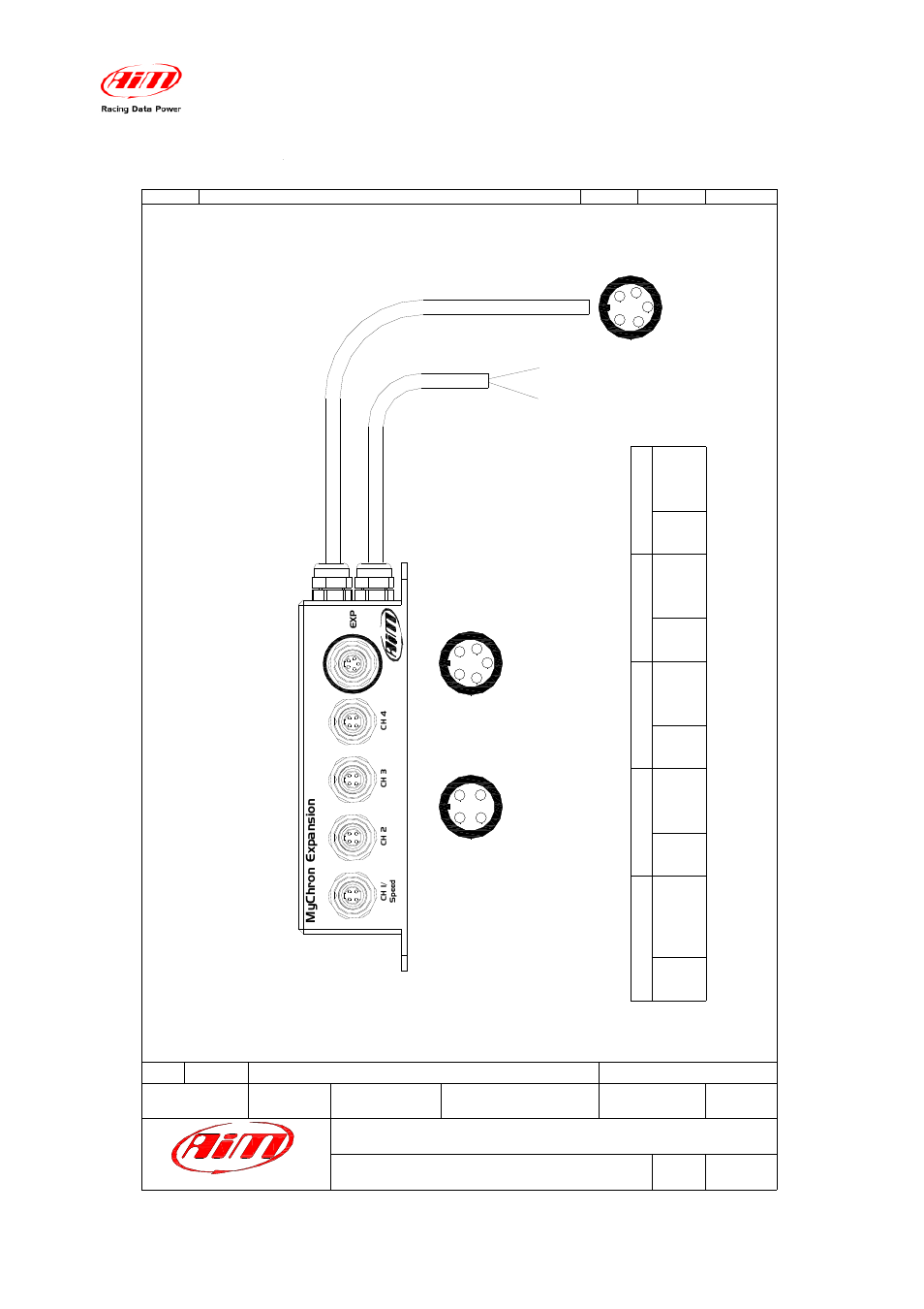 Appendix – technical drawing, Cha nnel expansion pinout, Racing data power | Mychron expansion, Pinout mychron expansion | AiM MyChron Expansion User Manual | Page 16 / 16