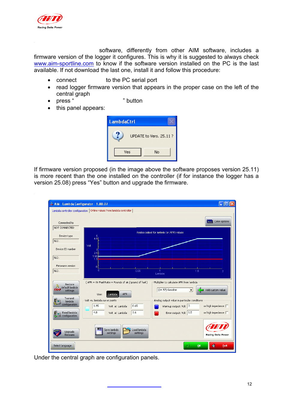 1 – preliminary operation, 2 – lambda controller configuration | AiM LCU-One CAN + Analog ver 1.05 User Manual | Page 13 / 36