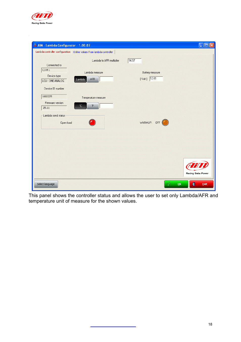 6 – online values from lambda controller | AiM LCU-One CAN + Analog ver 1.05 User Manual | Page 19 / 36