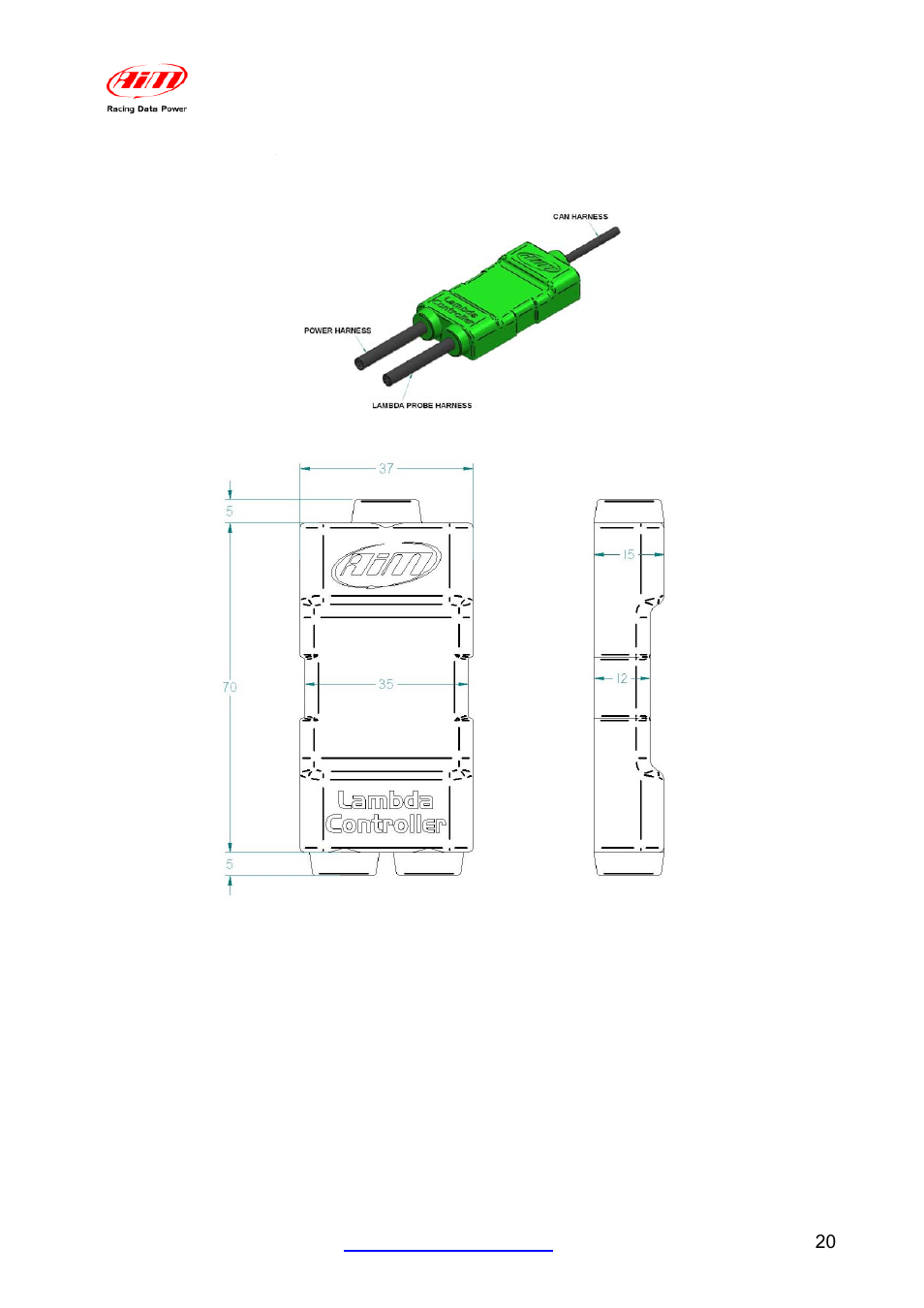 Appendix – technical drawings | AiM LCU-One CAN for MXL QM/EVO3 QM User Manual | Page 21 / 22