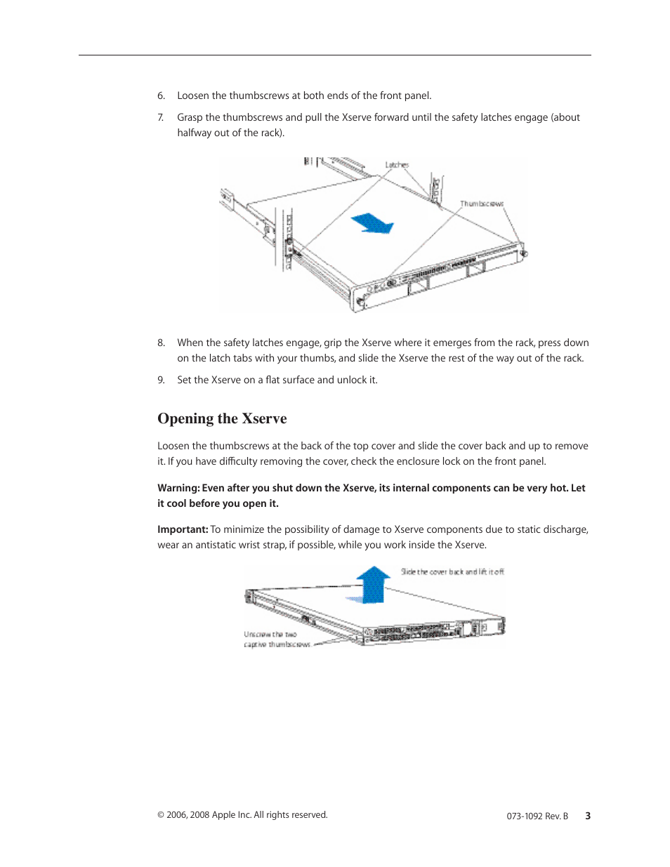 Opening the xserve | Apple Xserve Late 2006/Early 2008 (PCI Expansion Card Replacement) User Manual | Page 3 / 6