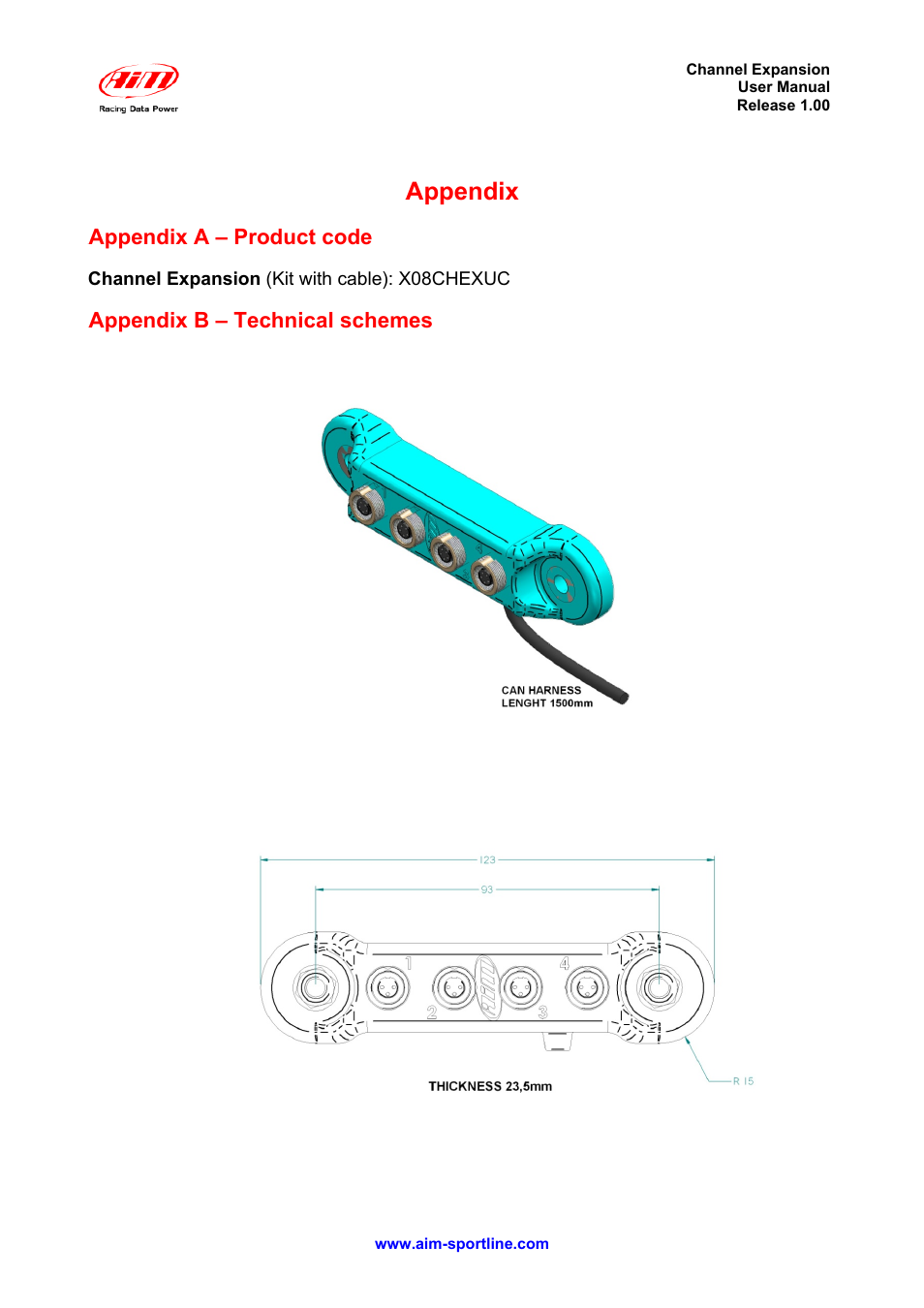 Appendix, Appendix a – product code, Appendix b – technical schemes | AiM Channel Expansion User Manual | Page 6 / 7
