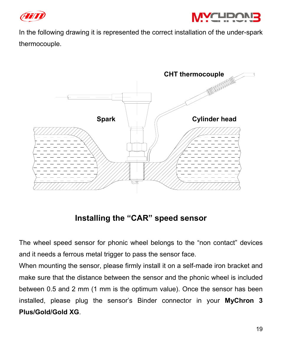 Installing the “car” speed sensor | AiM MyChron3 XG Log User Manual | Page 19 / 91