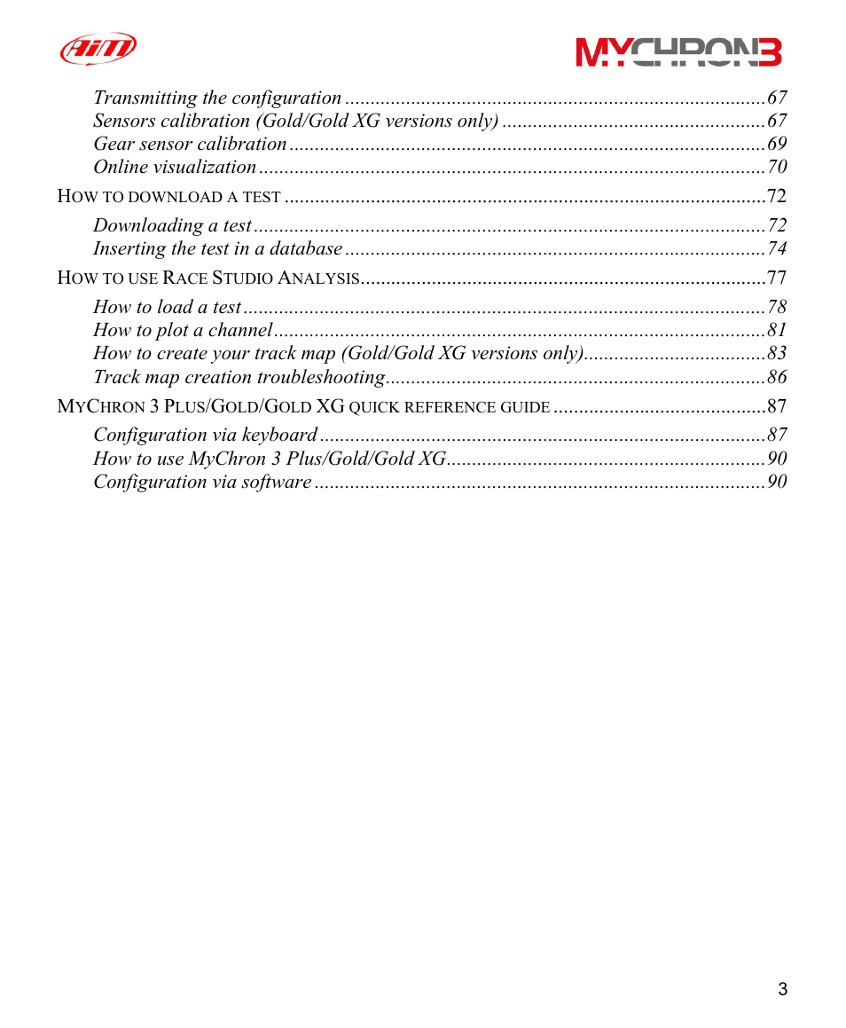 AiM MyChron3 XG Log User Manual | Page 3 / 91