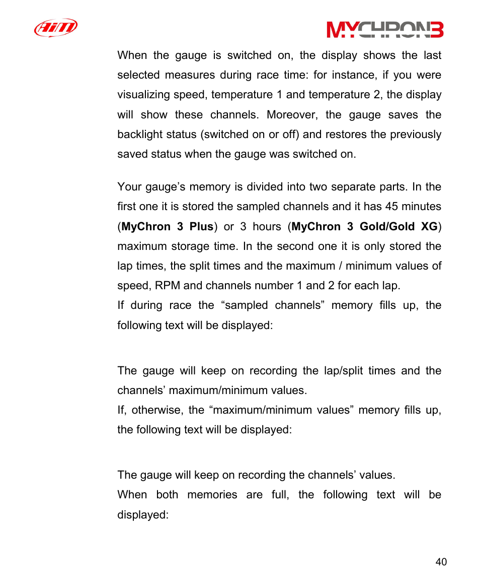 Measures mem full | AiM MyChron3 XG Log User Manual | Page 40 / 91
