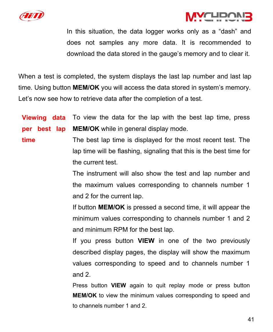 AiM MyChron3 XG Log User Manual | Page 41 / 91