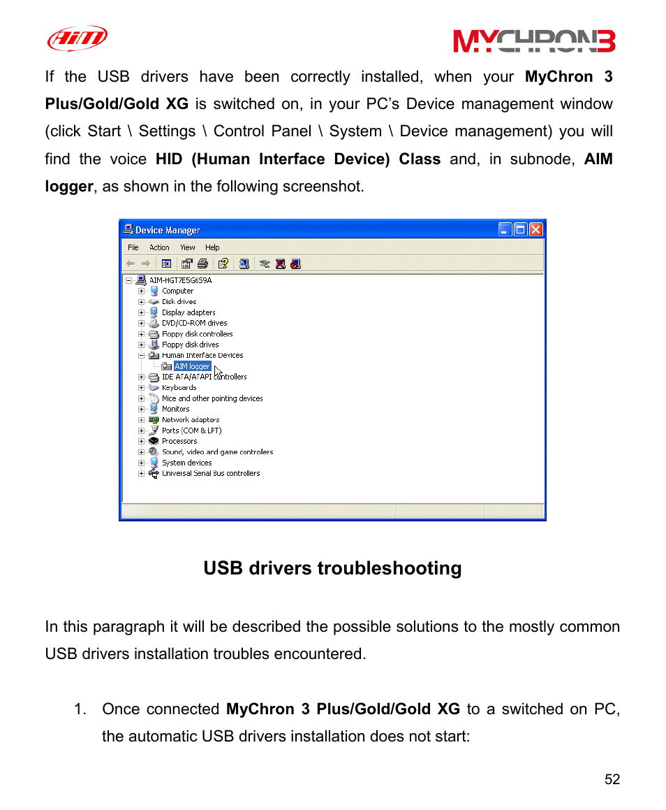 Usb drivers troubleshooting | AiM MyChron3 XG Log User Manual | Page 52 / 91