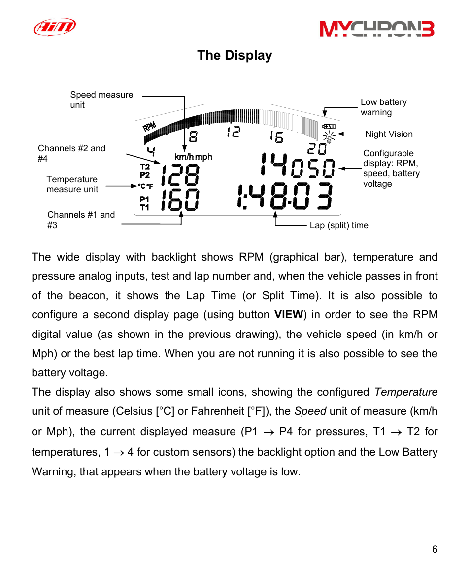 The display | AiM MyChron3 XG Log User Manual | Page 6 / 91