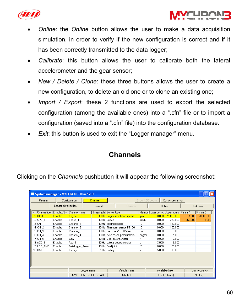 Channels | AiM MyChron3 XG Log User Manual | Page 60 / 91