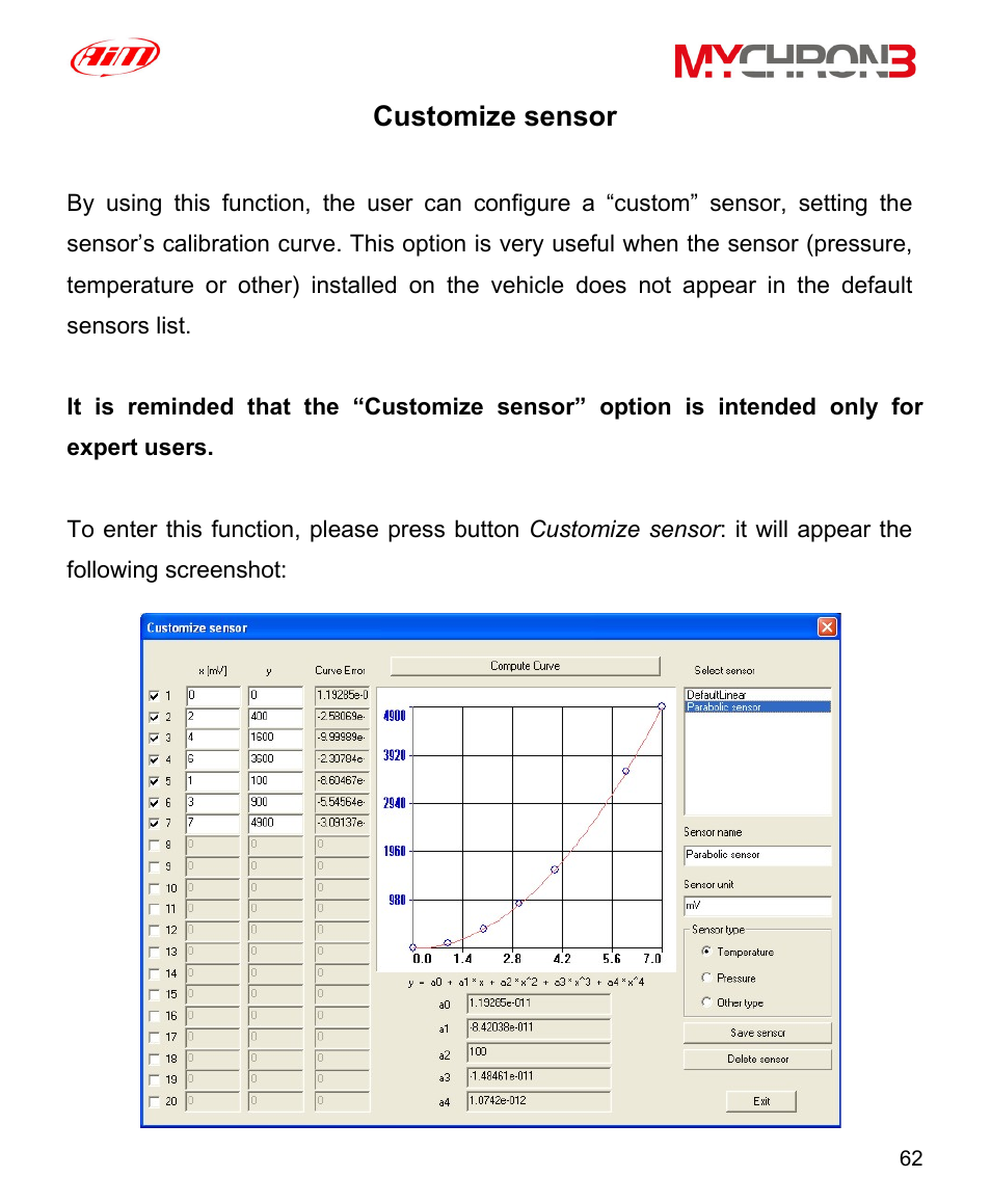Customize sensor | AiM MyChron3 XG Log User Manual | Page 62 / 91