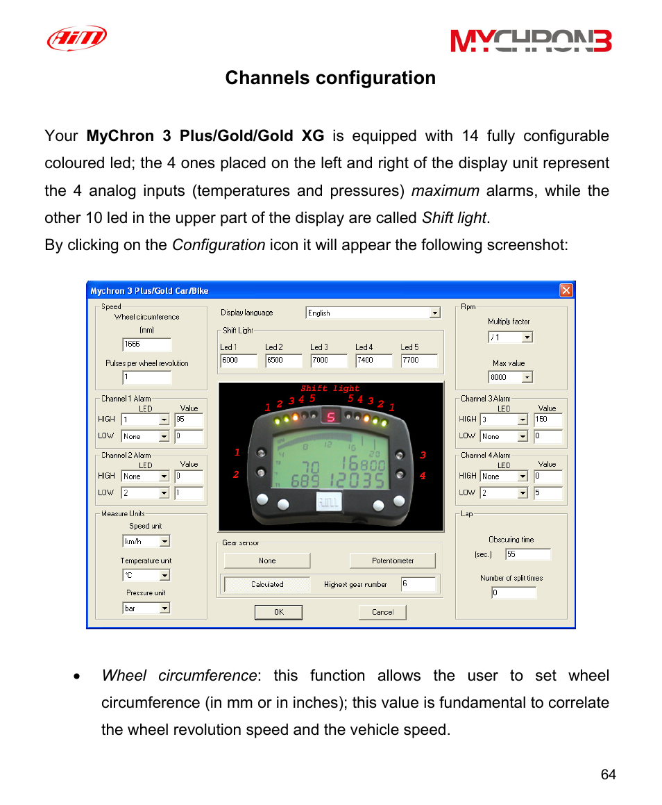 Channels configuration | AiM MyChron3 XG Log User Manual | Page 64 / 91