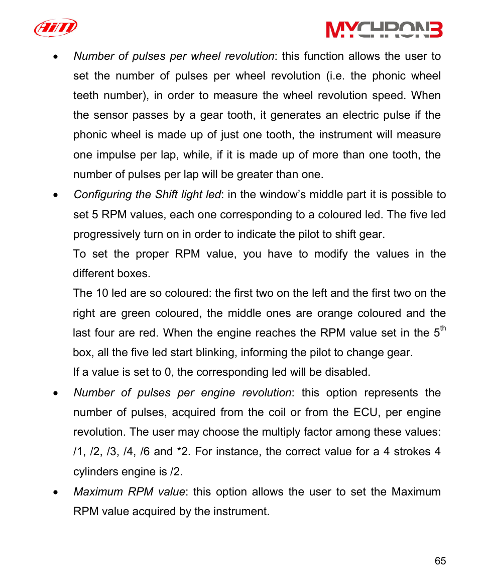 AiM MyChron3 XG Log User Manual | Page 65 / 91