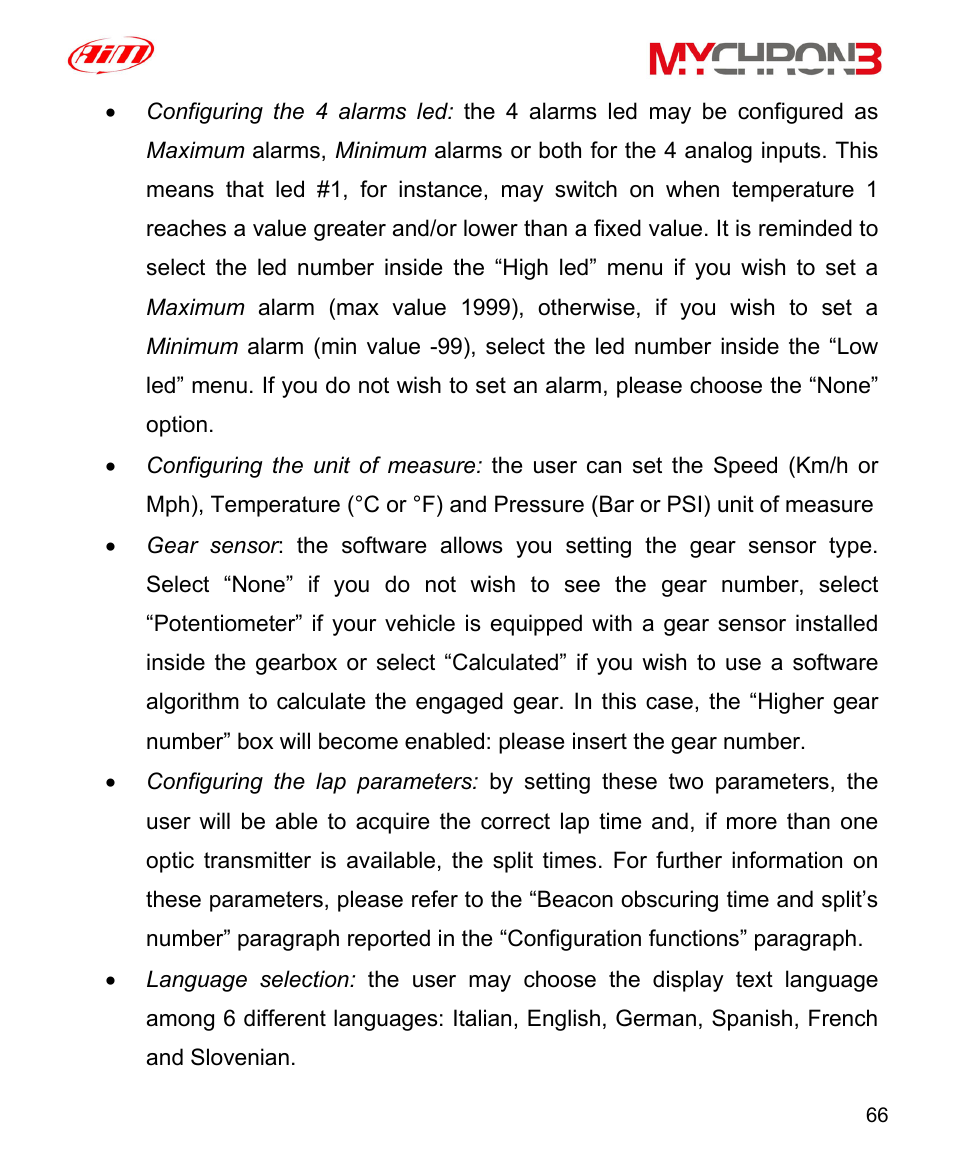 AiM MyChron3 XG Log User Manual | Page 66 / 91